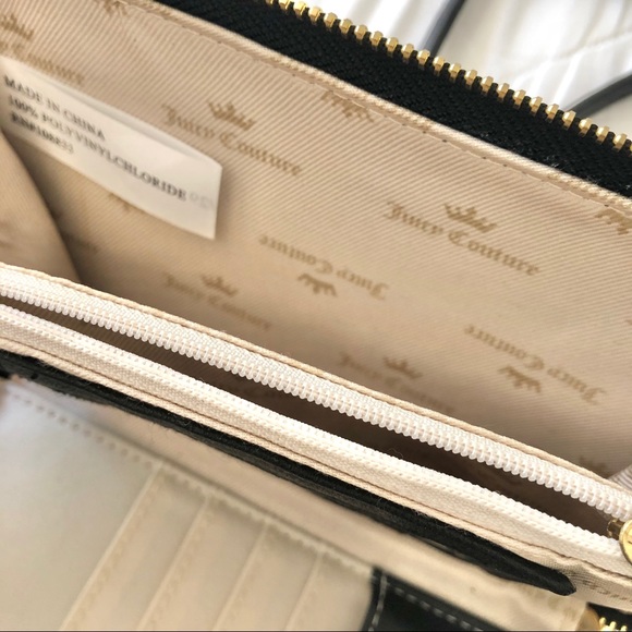 Juicy Couture Black Faux Leather Crossbody Wallet Purse Gold Hardware - Picture 8 of 16